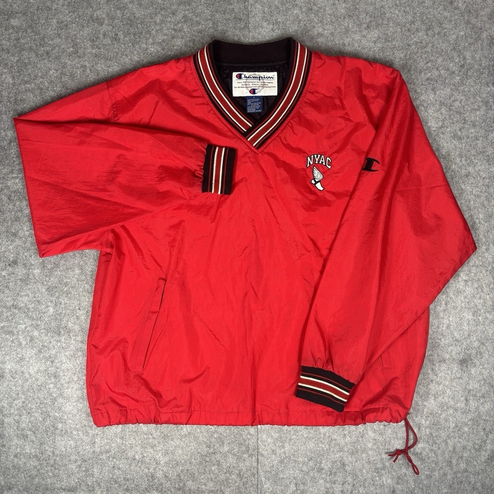 Vintage Champion NYAC New York Athletic Club Red V Neck Pullover Windbreaker L